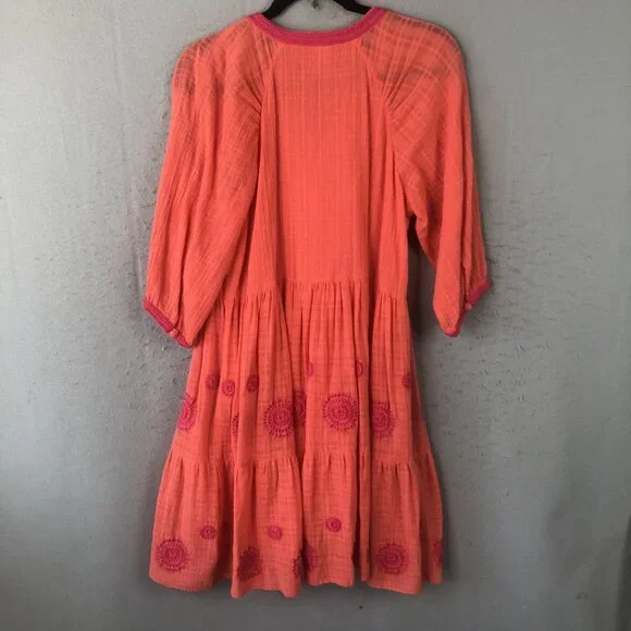 Uncle Frank Dress Womens XS Orange Pink Many Medallions Boho Embroidered NWT - Picture 2 of 16